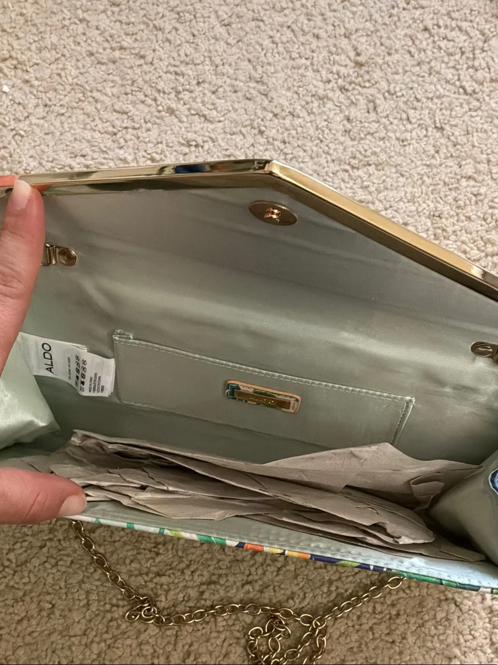 ALDO Mint Floral Convertible Clutch with Gold Chain